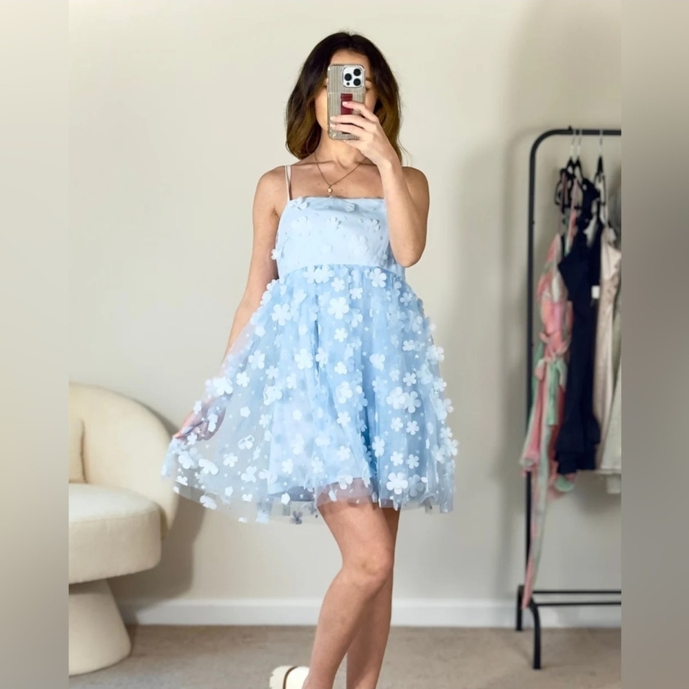 Altar'd State Light Blue Floral Mini Dress